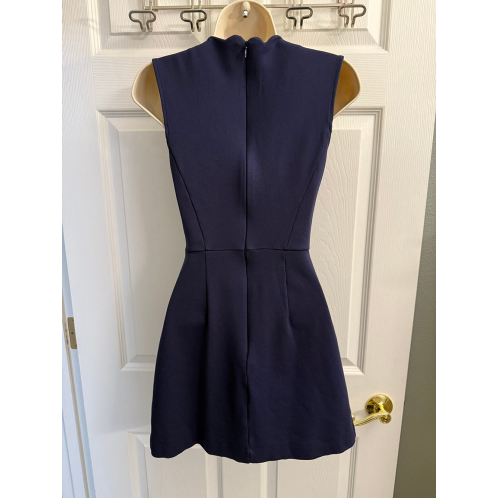 French Connection Lula Scallop V-Neck Navy Dress Size 0 - Picture 2 of 6